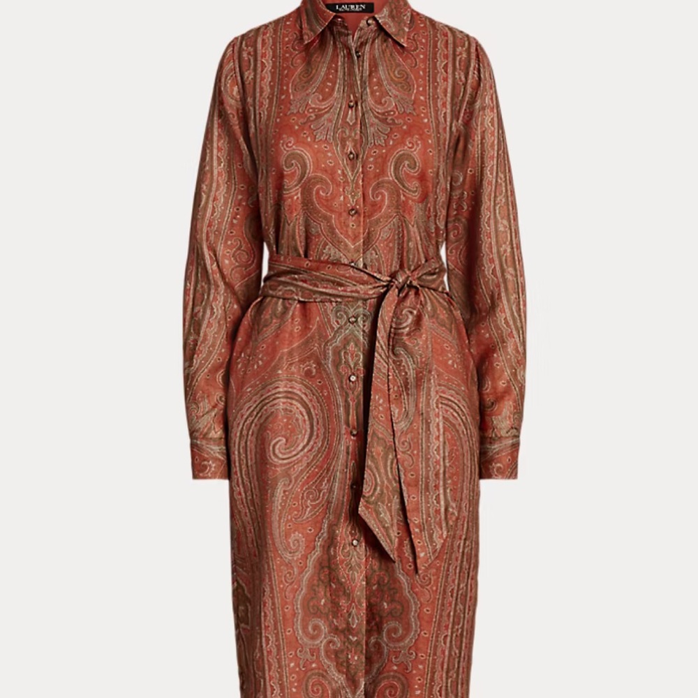 Ralph Lauren Rust Paisley Belted Challis Shirtdress